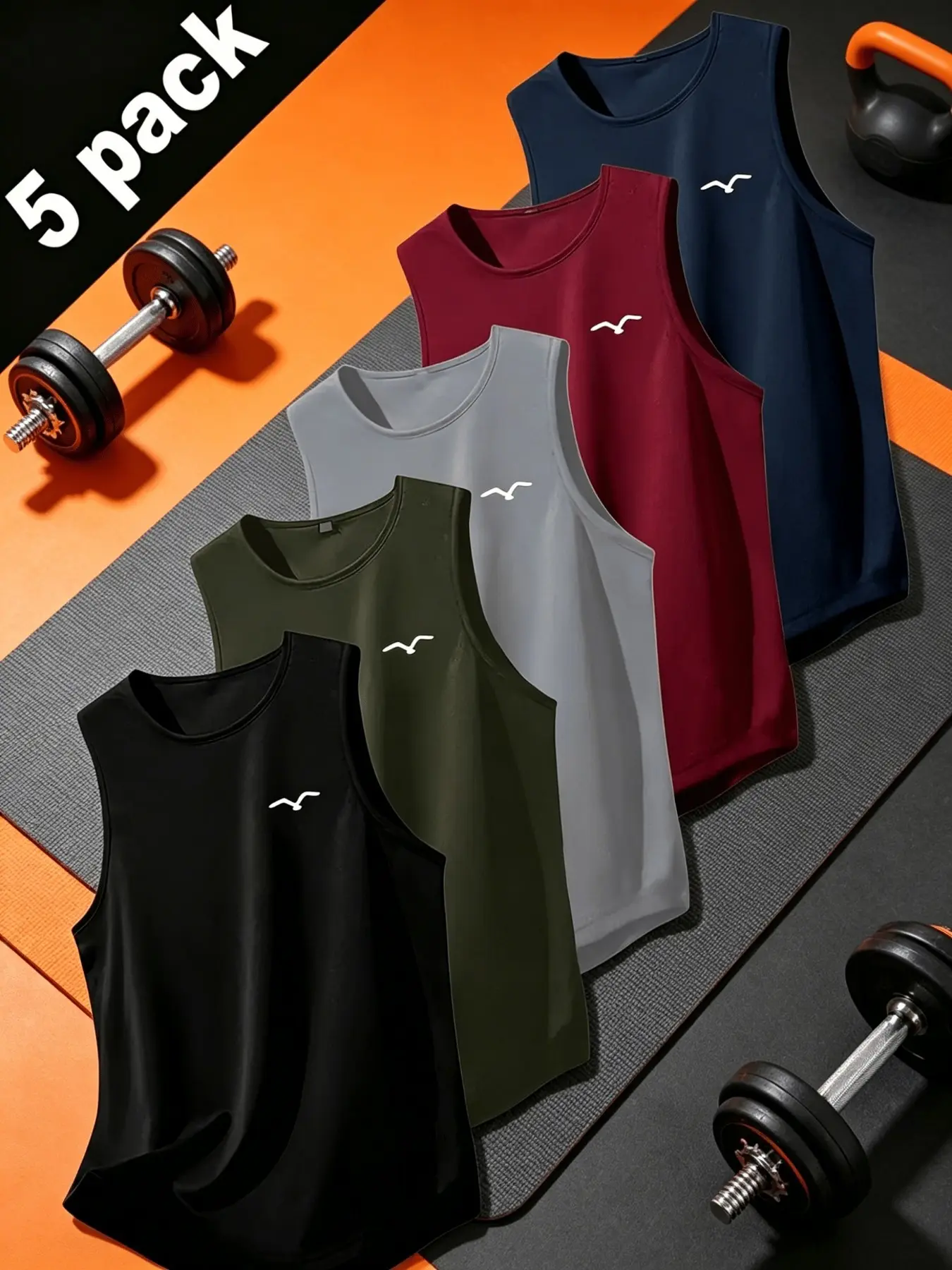 5 Pack Men's Quick-Dry Dry Fit Sleeveless Tank Tops, Breathable Moisture-Wicking Fabric, Round Neck Summer Workout Shirts, Gym Training Apparel, Active Wear, Gymwear Tanks, Sportswear Tank Top, Activewear Clothing