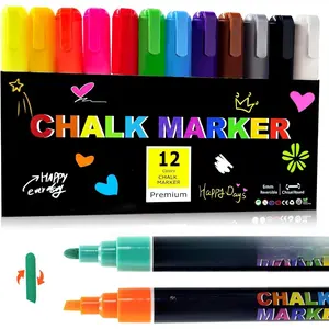 Chalk Markers, 12 Colors Liquid Chalk Markers for Blackboard Chalkboard Calendar Glass, Dust-Free Erasable Pens, 6mm Reversible  & Chisel Tip