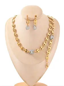 Elegant Stainless Steel Jewelry Set, Pig Nose Design, Includes Necklace Bracelet Ring, Casual Style, Cohesive Look, All Seasons Wear, Unique Theme