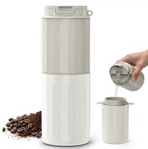 COWSAR Portable Coffee Grinder Electric with Pour Over & Insulated Mug, Rechargeable Cordless Coffee Bean Grinder for Travel Camping RV Car Office, USB-C Burr Grinder, Gloss White