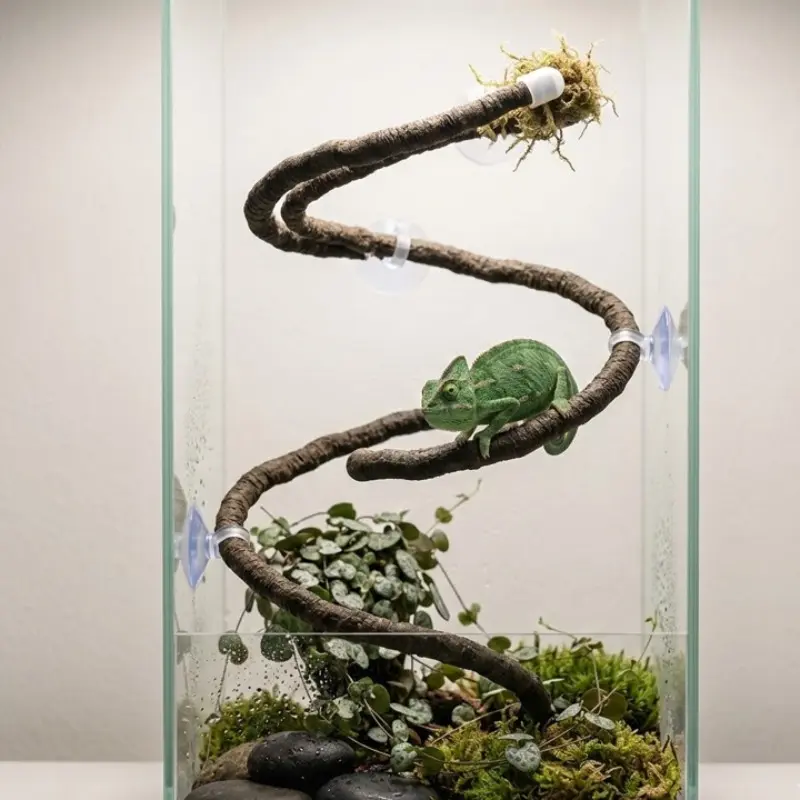 Mini Forest Vine & Suction Cup Plug Set, Universal Climbing Rack for Spider Lizards, Geckos, Bio-Inspired Climbing Vines, Rainforest Terrarium Tank Decor, Multiple Climbing Paths, Suction Cup Mount
