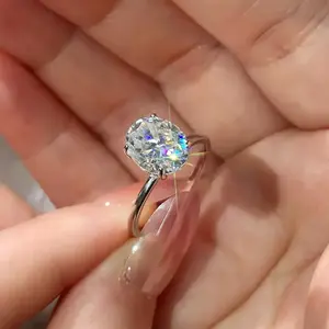 Synthetic Moissanite S925 Sterling Silver Plain Band Oval Ring fashion jewelry accessory woman girl promise ringGift