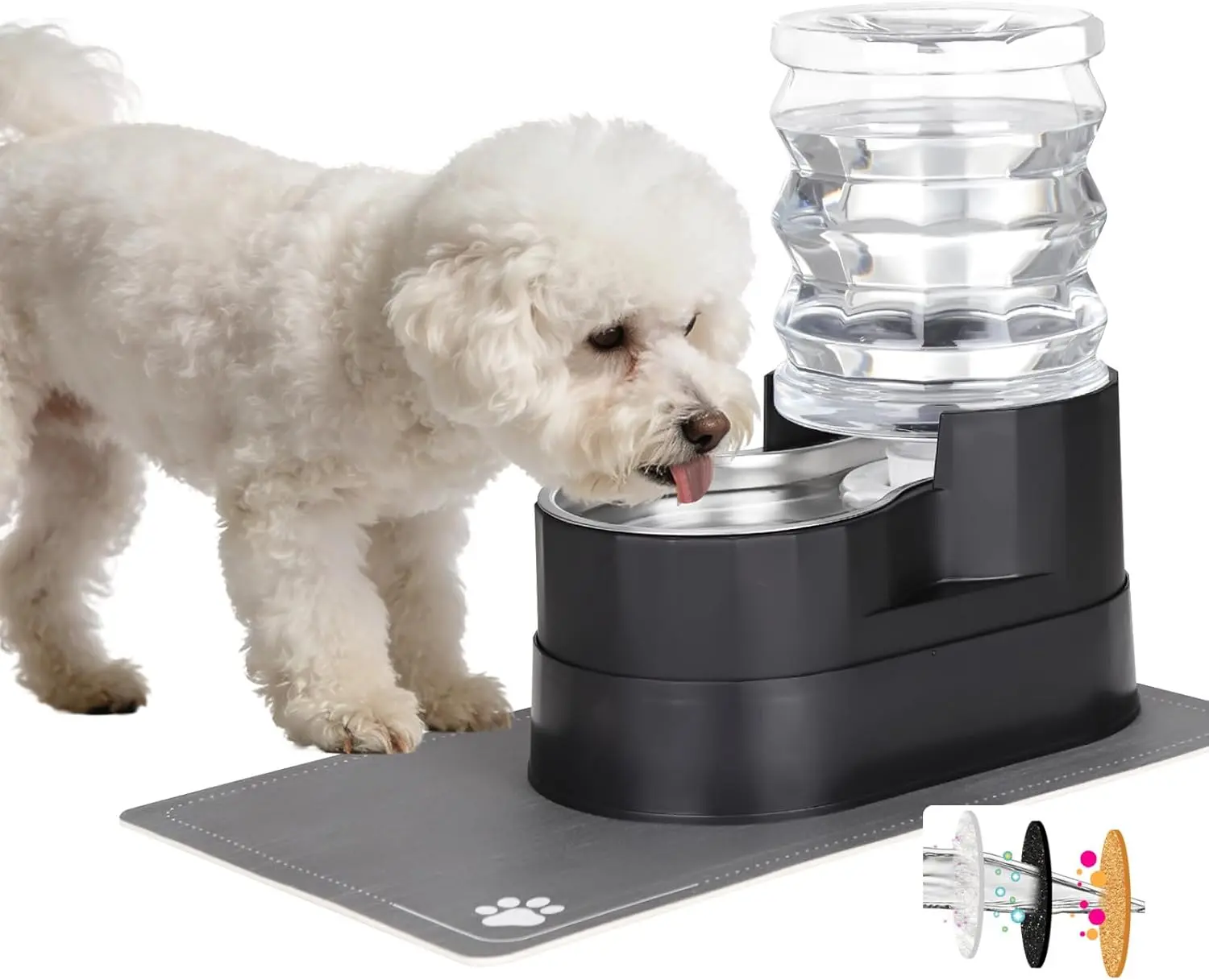 RIZZARI Dog Water Bowl Dispenser: 5L Elevated Large Stainless Steel Gravity Feeder - Remove Odor/Soften Water - Prevent Urinary Stones to Extend Lifespan - Leak-Proof - for Small to Medium-Sized Dogs and Cats