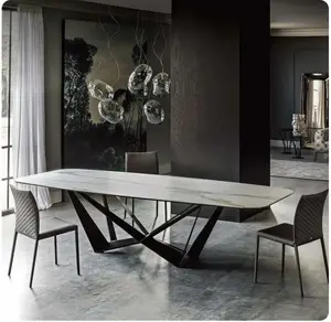 stainless steel Dining Room Set Home rectangle minimalist modern marble dining table and 6 chairs mesa de jantar muebles comedor