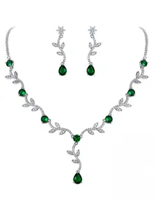 Women's Jewelry Set — Necklace and Earring Combination. Featuring a dazzling branch and leaf design adorned with cubic zirconia, this set is the perfect accessory for brides and bridesmaids at wedding parties.