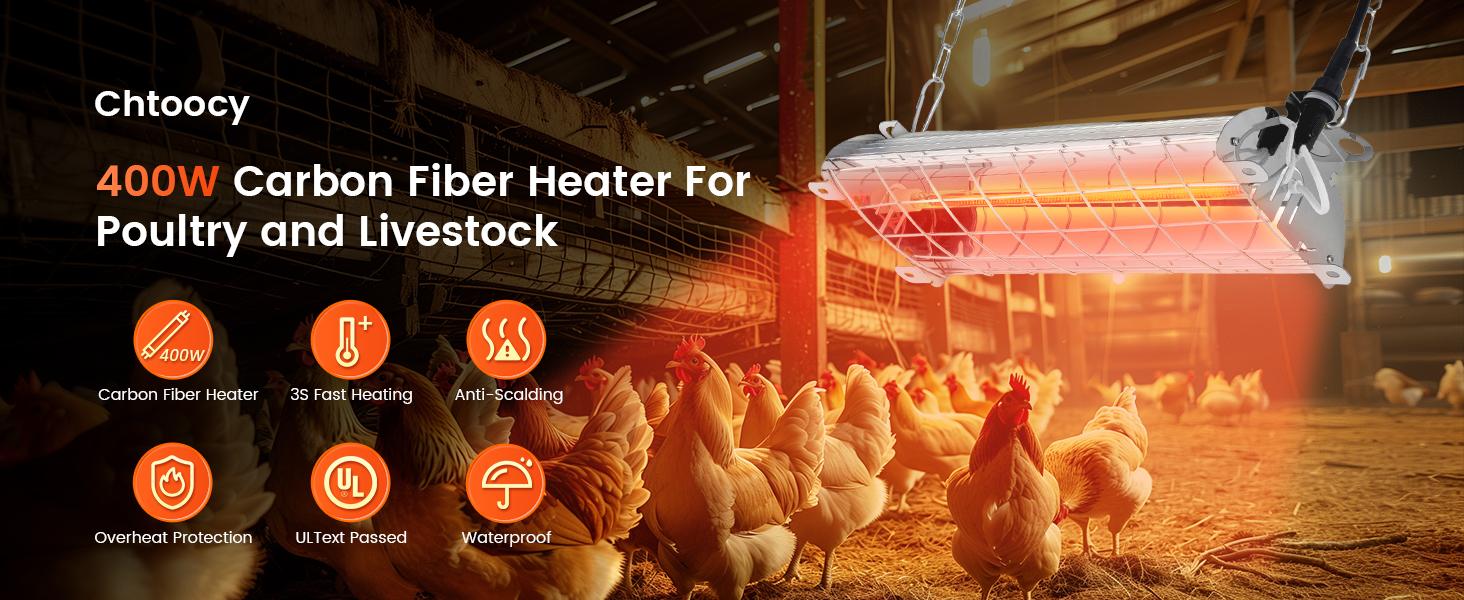 400W Large Chicken Coop Heater, Carbon Fiber Heating Lamp Outdoor Winter, Protable 2 Mode Temp & Hanging Height for Coop Rabbits Livestock Heating Plate Chicks Poultry House