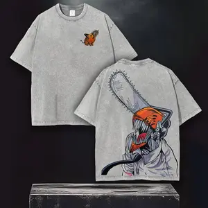 valentine shirts  Chainsaw Man Denji with Pochita Shirt – Vintage Oversized Washed Tee, Retro Anime Graphic Streetwear, Heavy Cotton Unisex Top for Manga Lovers