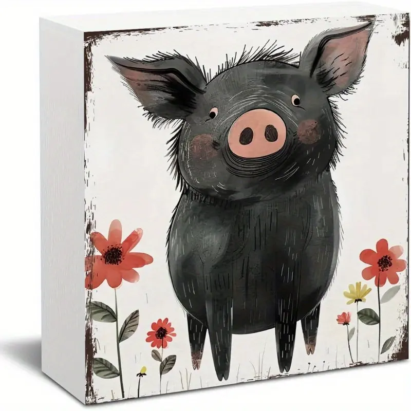 Funny Farmhouse Sign Decor Farmhouse Decorations for Home Cute Pig Wooden Box Sign Decorative Plaque Desk Accessories Home Office Bedroom Bathroom Decor Pig Lover Gift 5 X 5 Inch