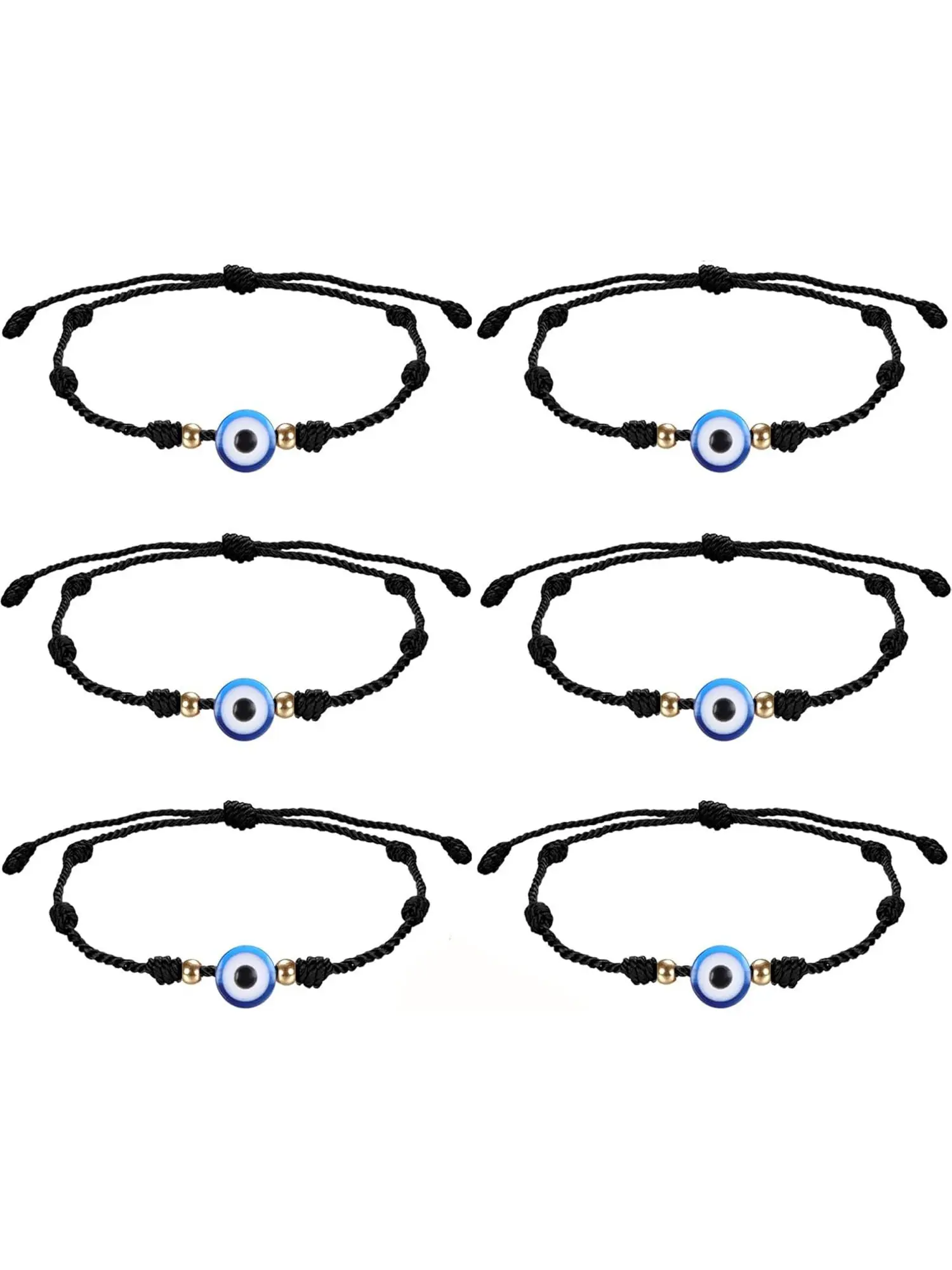 6 Pcs Evil Eye Bracelets for Women Men Couple Bracelets Eye of Kabbala Jewelry for Protection and Blessing Adjustable Good Luck Bracelet