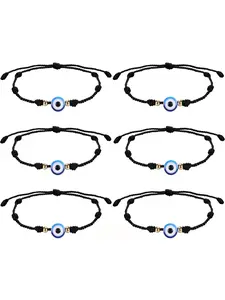 6Pcs Evil Eye Bracelets for Women Teen Girls Boy Couple Bracelets Eye of Kabbala Jewelry for Protection and Blessing Adjustable Good Luck Bracelet Trendy Stack Bangle