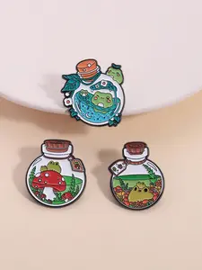 3 Stylish Frog Ecosystem Bottle Badges Set, Brooch Pin Clip, Lapel Pin, Adorable Cartoon Frog Designs for Science Teachers, Perfect Gift for Rainforest Enthusiasts