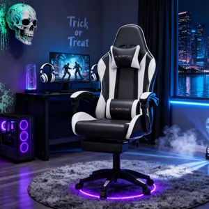【Deals For You Days】Mr IRONSTONE Gaming Chair with Speakers and Led Lights Ergonomic Massage Computer Gaming Chair with Broaden Cusion and Footrest High Back Video Game Chair for Adults Kids Boyfriend Father's Gift, Blue Black and Pink