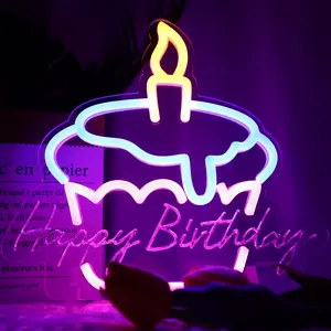 HAPPY BIRTHDAY birthday cake neon sign suitable for weddings, engagements, holiday celebrations, holiday atmosphere, and table decoration for birthday parties lights