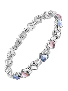Women's Magnetic Bracelet, Titanium Steel Magnet Bracelet with Strong Neodymium Magnets and Sparkling Crystal, Heart Crystal Magnetic, Elegant Jewelry Gift