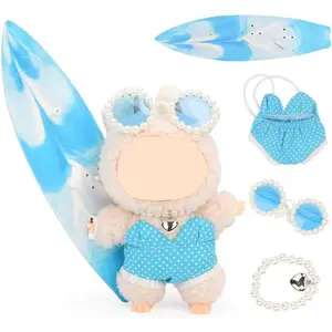 17cm Labubu 4-piece costume set (without dolls), fashionable summer beach costume set, doll costume accessories