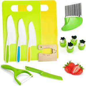 13 Pieces Montessori Kitchen Toys for Toddlers-Kids Real Cooking Sets Toddler Toys Set for Real Cooking with Plastic Children Safe Knives Crinkle Cutter Kids Cutting Board
