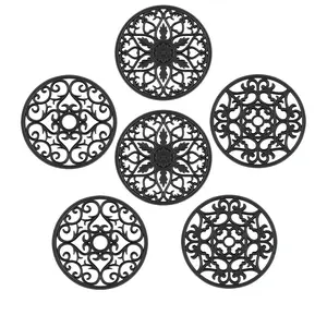 6 Set Silicone Trivet Mats, Multi-Use Carved Trivet Mat, Insulated Non-Slip Durable Kitchen Mats Flexible Modern Kitchen Table Mat for Hot Dishes Pots