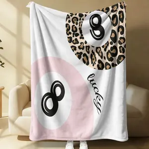 Vintage Style Lucky 8 Ball Cover Blanket, Leopard Print, Flannel, Warm and Breathable, Retro Home Decor