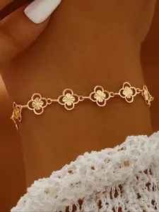 French Vintage Hollow Clover Stainless Steel Chain Bracelet, Fashion Jewelry for Women, Perfect Gift for Parties & Daily Wear, Elegant Jewelry Bracelet