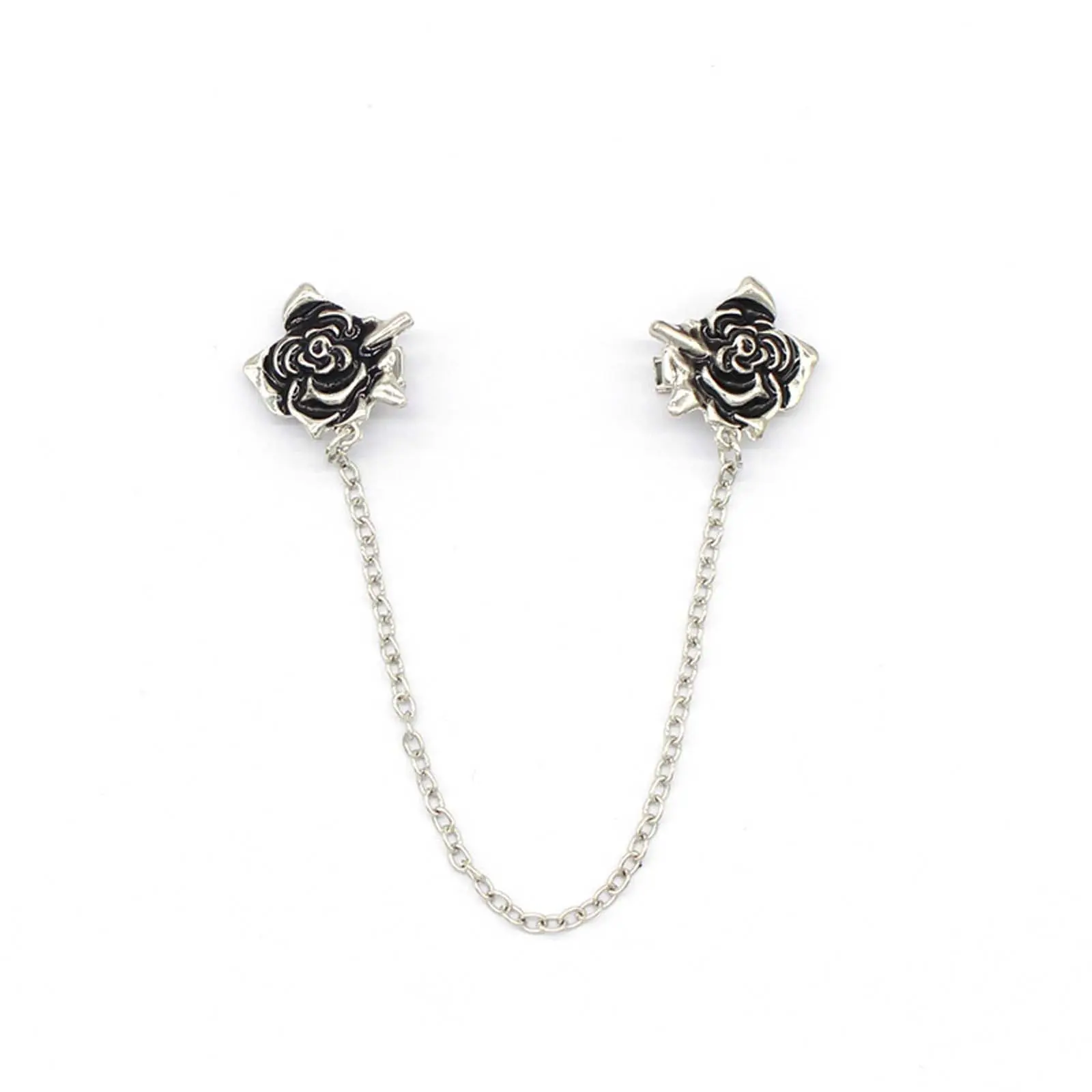 Luxury Rose Lapel Pin with Artificial Gemstone and Collar Chain, Elegant Fashion Accessory for Adults, Suits, and Shirts, Lapel Pins, Flower Brooch, Floral, Unisex, Daily
