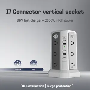 Us Plug Tower Socket Pd20w Fast Charging, Surge Protection, 3 Meter Extension Cord, Ideal for Office Home School Use