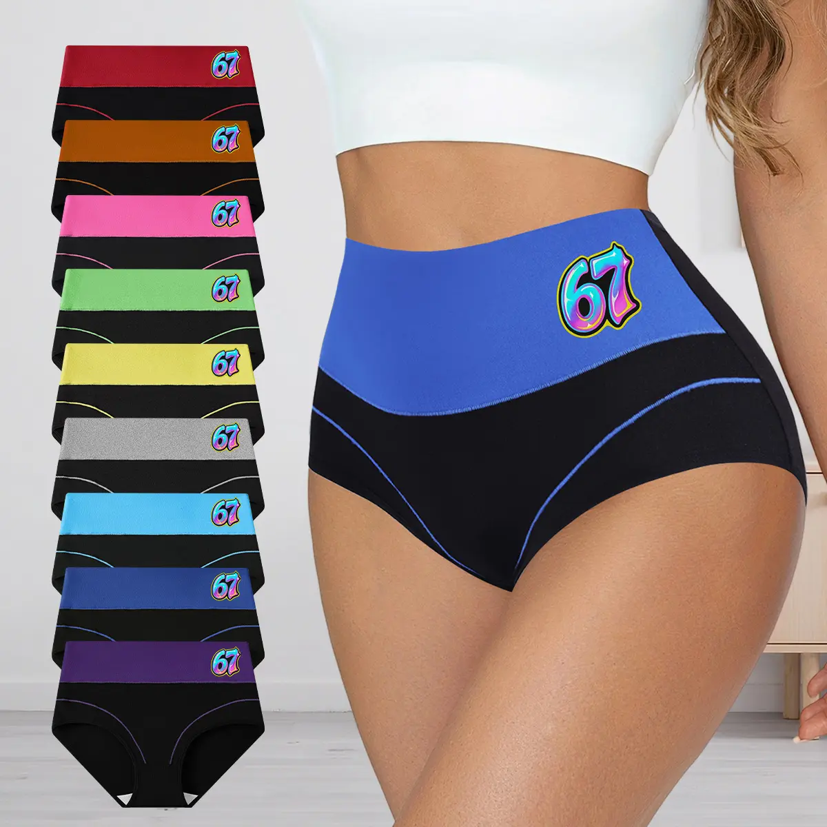 HOTCOM Random 5Pack 6 7 Women's Breathable High-Waist  Underwear Comfortable Soft Stretch Panties with Tummy Control Multicolor Fashion Briefs Womenswear or Everyday Wear -ldeal for Postpartum and Shaping Support Outdoorfun Spring Statements summerwins,su