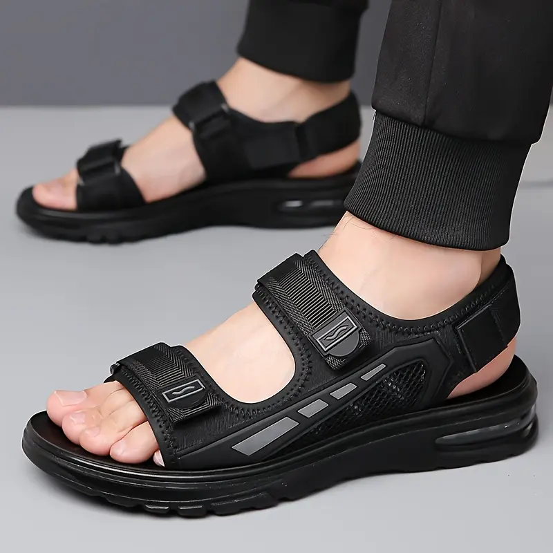 Men's Sport Sandals, Breathable Solid Color Fabric Footwear with Adjustable Hook-and-Loop Straps, Lightweight for Outdoor Sports and Training, Adjustable Strap, Fabric Upper, Pu Sole, Secure Closure