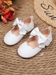Bow Princess Style Kids Shoes, Round Toe Flats, Soft Breathable Sole, Magic Tape Design, Daily Wear, Party Preferred