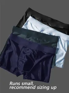 Men's Ice Silk Fabric Underwear Set, 4 Pcs Solid Color Boxer Shorts, Breathable Comfortable Fit Boxers, Ideal for Summer Wear