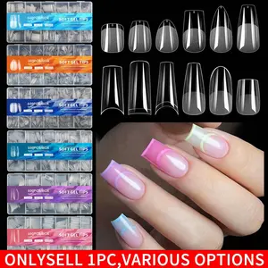 600Pcs Soft Gel Nail Tips, Half Cover Matte & Clear Pre‑Shaped Acrylic False Nail Tips, Ultra‑Thin Nail Extension Tips 12 Sizes for DIY Manicure Salon Tools Supplies