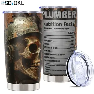 Halloween Gifts 20oz Insulated Stainless Steel Tumbler with Plumber Skull Design - Keeps Drinks Hot/Cold, Fits Car Cup Holders - Halloween Gifts for Skull Lovers (Friends, Family, Girlfriend, Brother)
