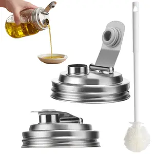 2 Pack 304 Stainless Steel Pour Spout Lids for 86mm (3.39”) Wide Mouth Mason Jars – Flip Cap, Leakproof & Shatterproof, Perfect for Drinking, Salad Dressing, Food Storage