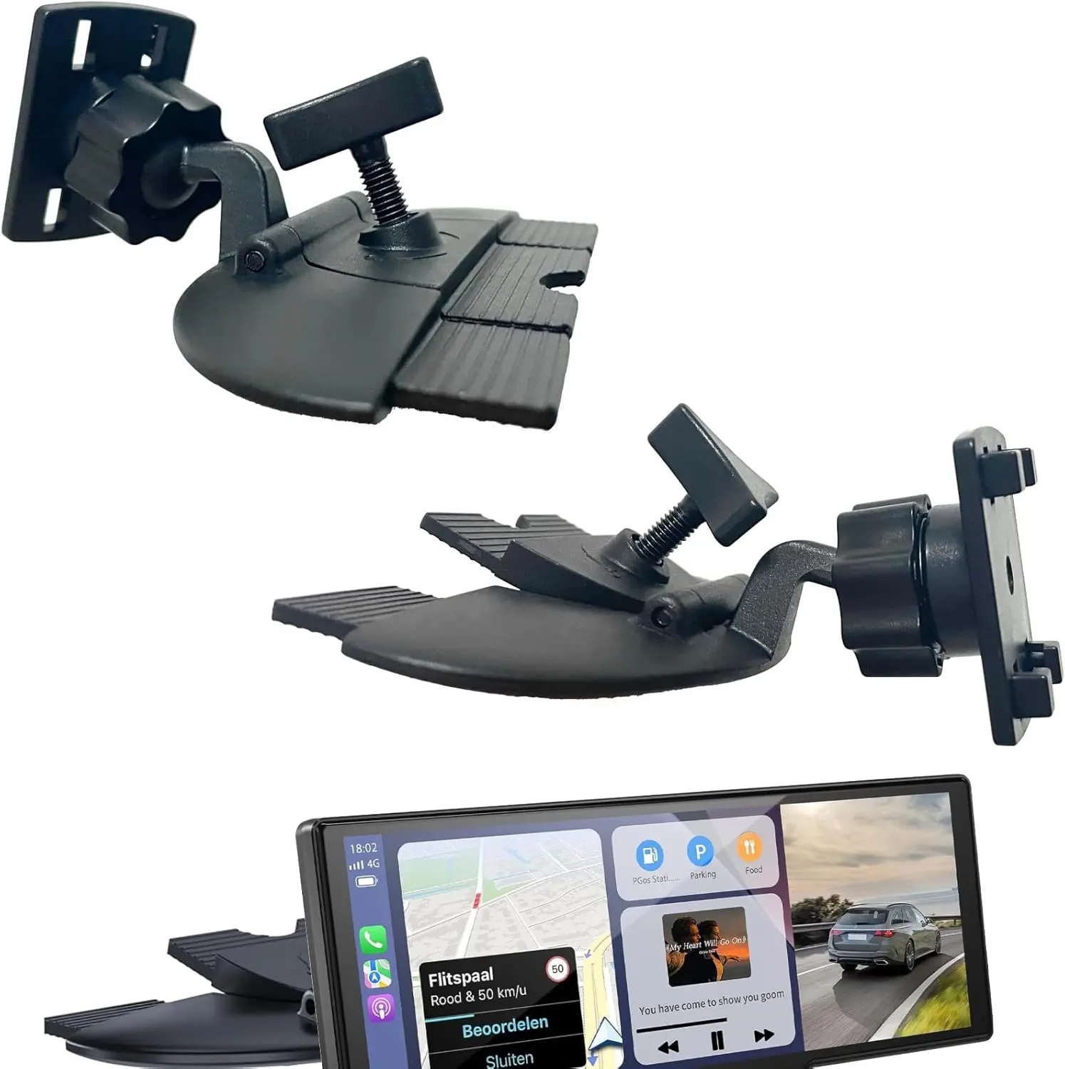 CD Slot Mount for CarPlay Screen [Secure 4-Button Lock], 360° Rotation CD Mount for  Screen Compatible with GPS Monitors