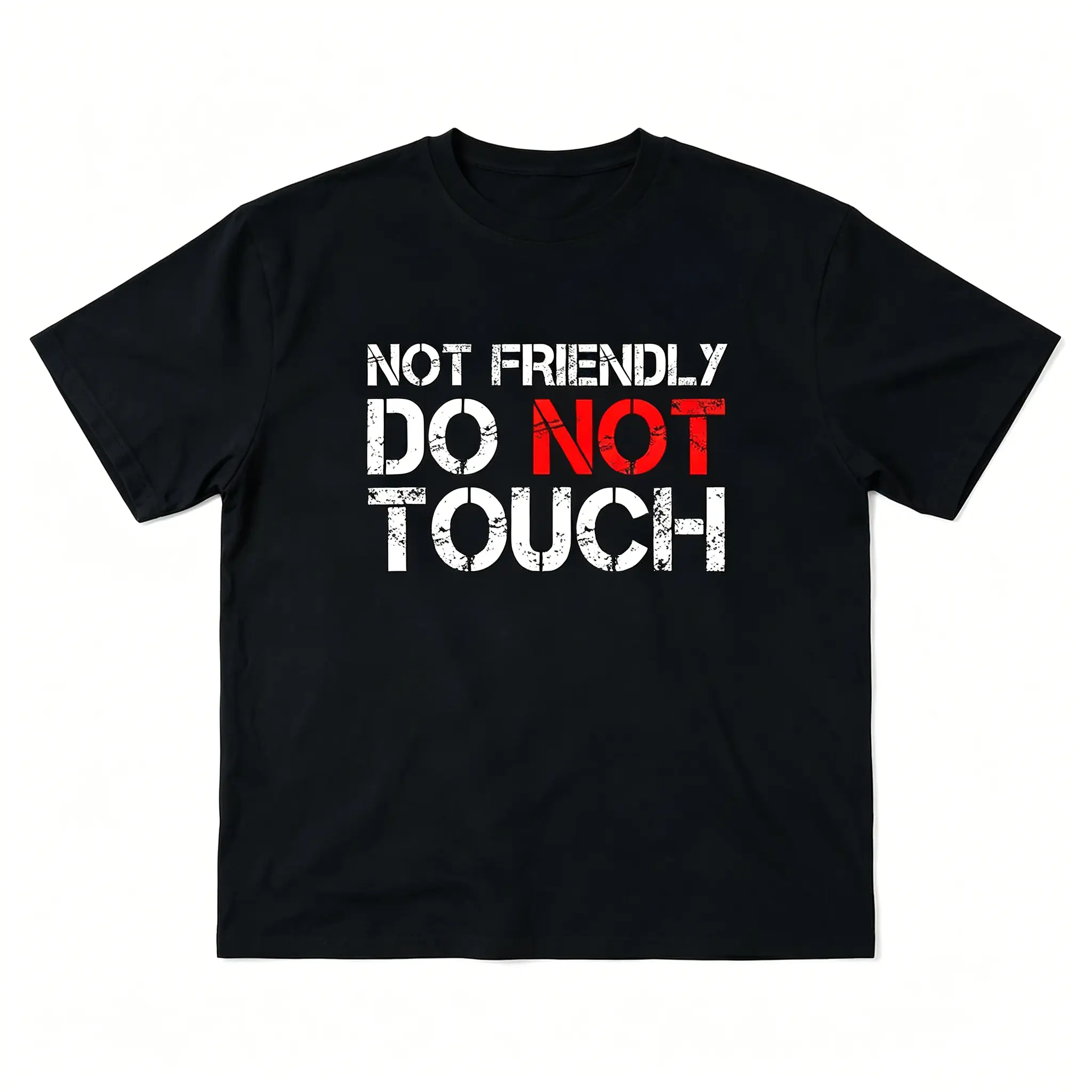 Women's "NOT FRIENDLY DO NOT TOUCH" Graphic T-Shirt - High-Stretch Casual Tee, Machine Washable Round Neck Short Sleeve Top for Spring Summer Fall, Ladies T Shirts, Seasonal Versatile Shirt, Bold Text Design, Nontransparent Material Apparel Fitted