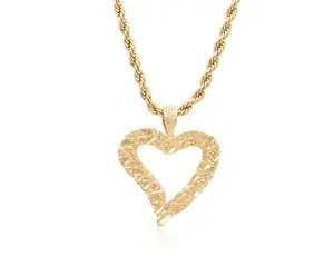 Gold Nugget Heart Necklace 3mm Rope Chain 14k Heavy Plated Gold for Women No Fade Waterproof High-Quality Pendant