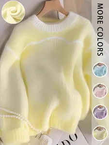 Women's Crew Neck Sweater, Casual Basic Long Sleeve Jumper for Fall & Winter, Fashion Ladies' Knitwear for Daily Wear, Tops