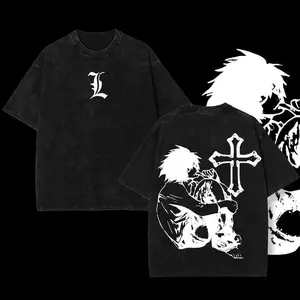 Limited Edition Lawliet L Ryuzaki Death Note Anime Double Printed Oversize Lightweight Acid Washed Tee Gift For Anime Lover Anime Merch Streetwear Top Tshirt