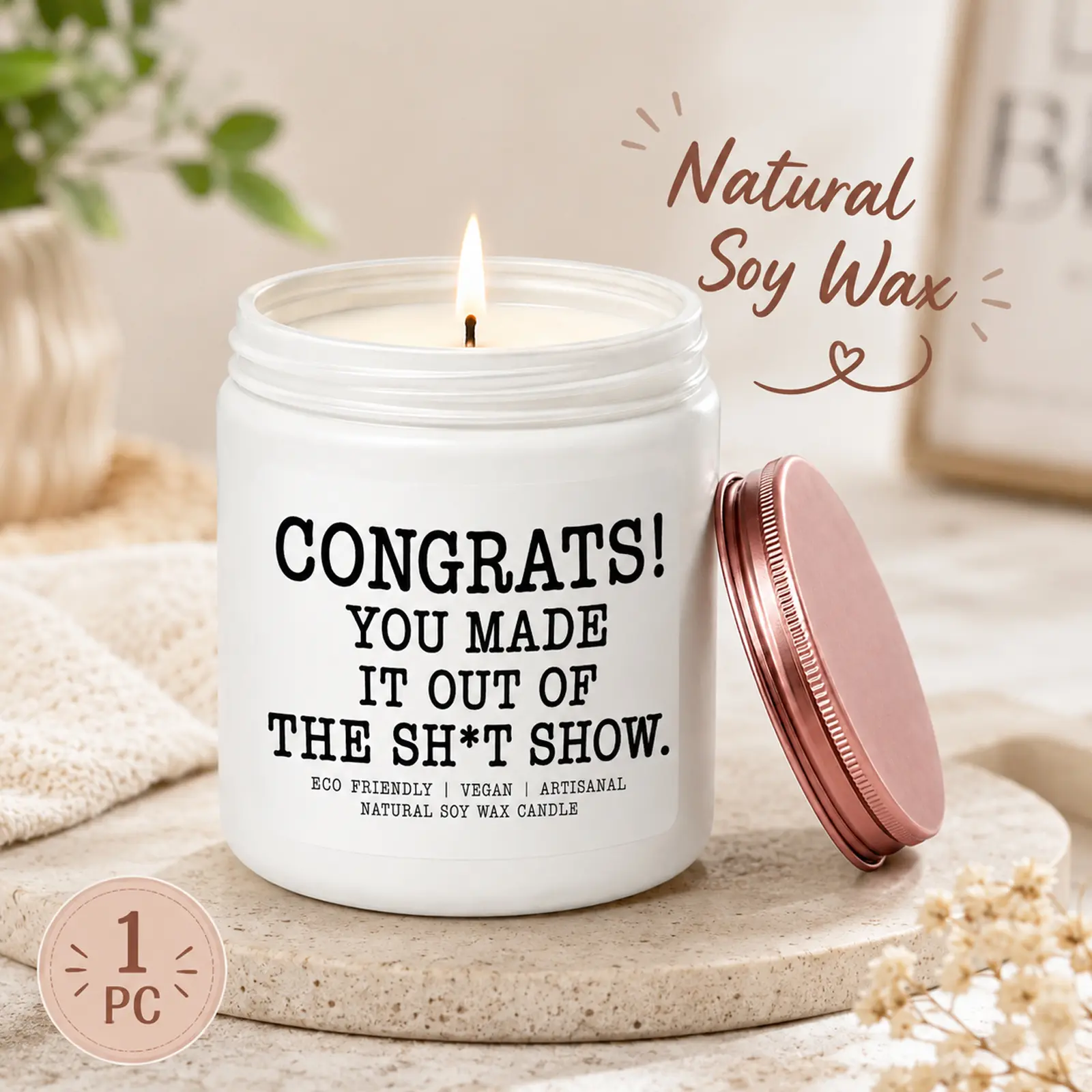 1Pc Handmade Soy Candle, Funny Congratulations Candle, Natural Soy Wax, Congrats You Made It Out Of The Sh*t Show Gift, New Job Promotion Graduation Retirement Coworker Gift, Hand Poured Home Fragrance