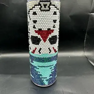JASON friday the 13th themed Glass Rhinestone 20 Ounce Tumbler - Hand-glued Glass Rhinestones, Two Screw-on Lids, Sliding Lid with Straw, Water Bottle Sip Lid, Range of Dazzling Colors & Patterns - Tumblers, Drinkware Cup Stylish Reusable Washable drinkw