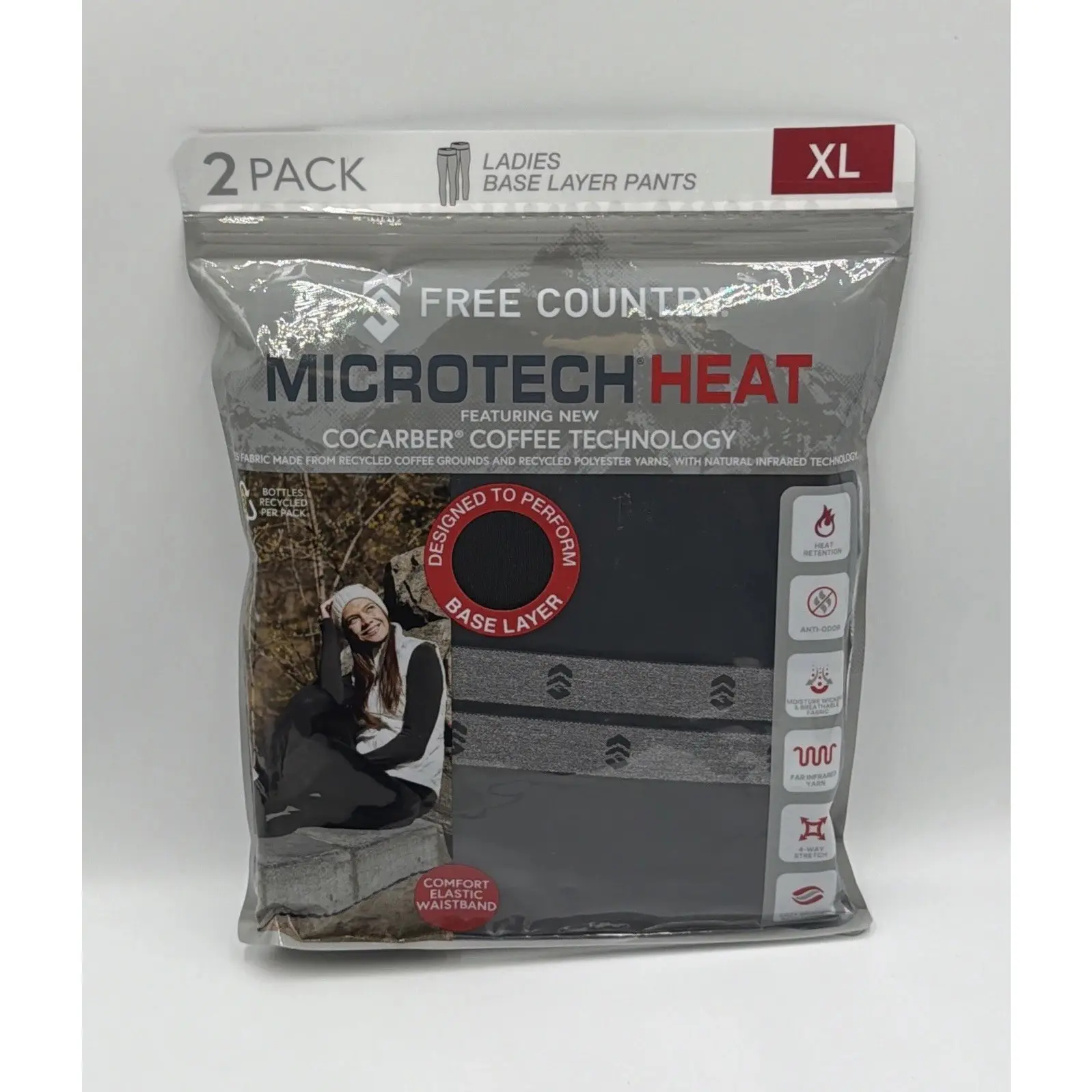 Free Country Microtech Heat Base Layer Pant Women's XL Black Stretch -Pack of 2