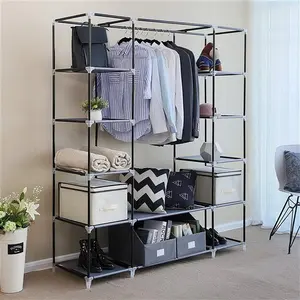 69" Portable Clothes Closet Wardrobe Storage Organizer with Non-Woven Fabric Quick and Easy to Assemble Extra Strong and Durable Gray clothing  stand Collapsible Multifunctional Bins