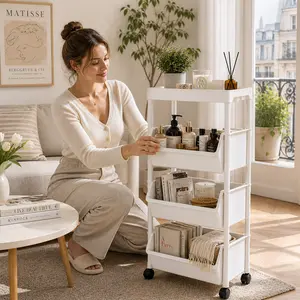 Modern 4-Tier Rolling Bathroom Cart, Slim Space Saver Organizer for Toiletries, Towels & Daily Essentials