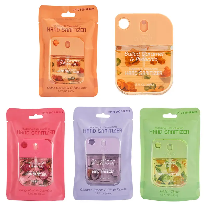 4-Pack Scented Hydrating Spray Hand Sanitizer - Daily Moisturizer with Popular Aroma, Gentle Formula, Individual Packaging, Accessory Hole