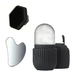 3-Piece Facial Care Kit, Stainless Steel Heart Gua Sha Board, Ice Roller Massager, Soft Silicone Cleansing Brush, Skin Soothing Tools, Calming