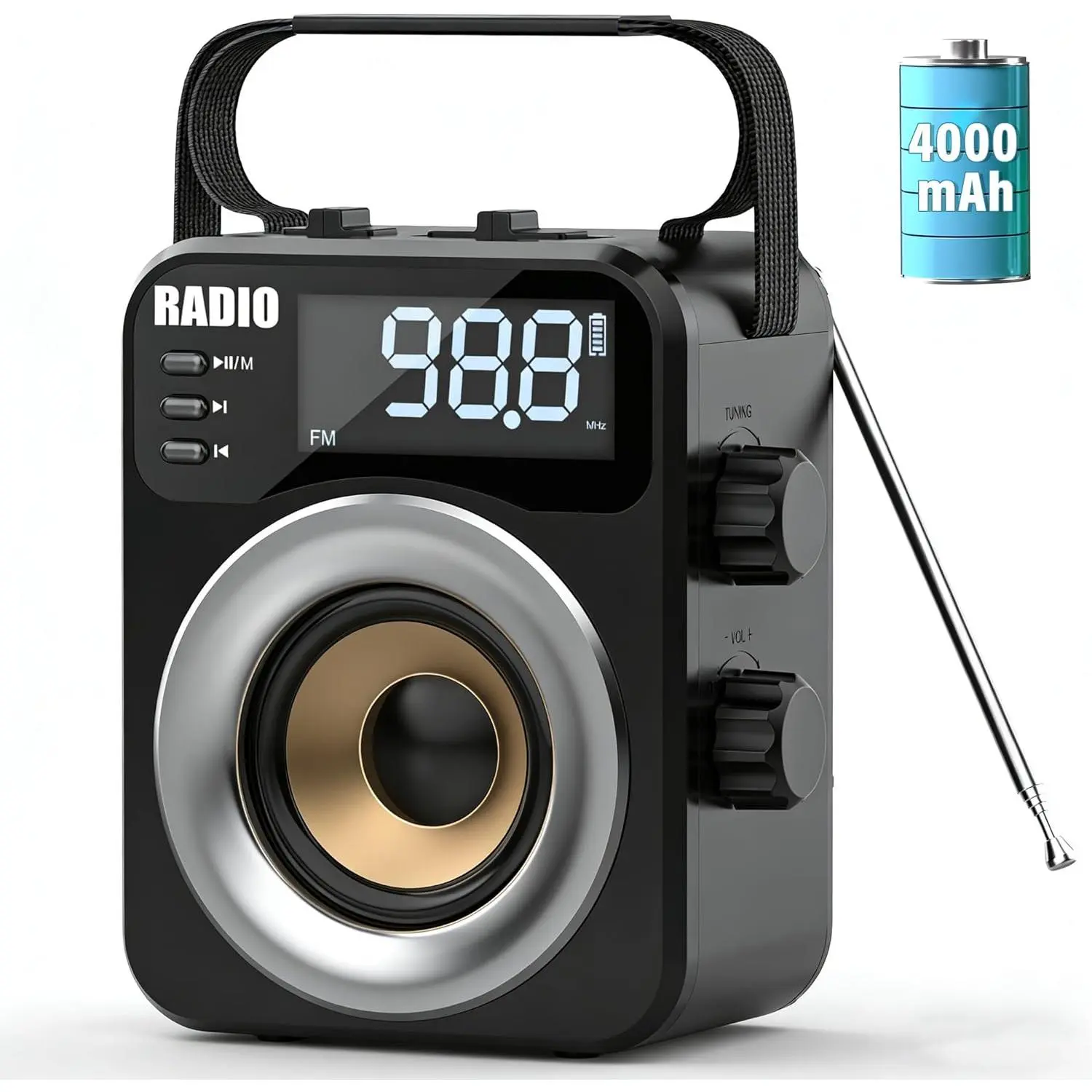 Portable Radio AM FM WB SW, Digital Radios Built-in 4000mah Rechargeable /DC D*3 Cell  Operated,10W Speaker,TF/USB Playback,LCD Display Weather Alert for  Outdoor