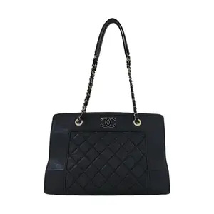 Pre-owned CHANEL LEATHER Tote Bags Tote Bag Black Lambskin Quilted Handbag Shoulder Bag Silver Hardware
