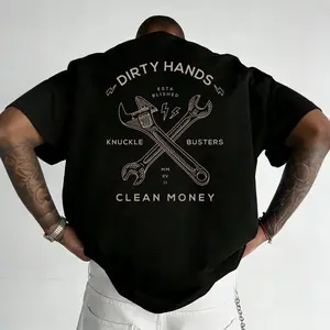 Oversized Graphic Tee "Dirty Hands, Clean Money" wrench graphic t-shirt, workwear-style graphic print t-shirt, comfortable fabric short-sleeved top. Oversized Boxy Fit Streetwear Basics Unisex T-shirts S-5XL