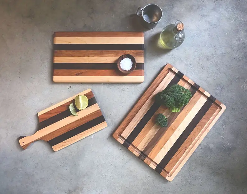 Multi-Hardwood Cutting Board Set, Handmade Three-Piece Gift Set, Housewarming Gift, Wedding Gift, Kitchen Basics, Maple Cherry Walnut Boards