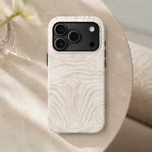 Beige Zebra Print Phone Case - Durable, Anti-Drop, Waterproof, Finish, Elegant Abstract Tough Case  -Durable, Shock Absorbing and Stylish Protection -Compatible with iPhone 17,16, 15, 14, 13, 12, 11, Plus, Pro,Pro Max, Perfect birthday gift for friends.