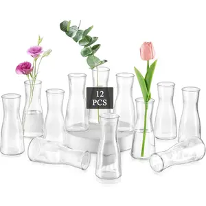 Glass Bud Vases for Centerpieces: Clear Bulk Small  Vases Set of 12, Modern Minimalist Cute Decorative Table Centerpieces for Decor Wedding Birthday Party  Living Room